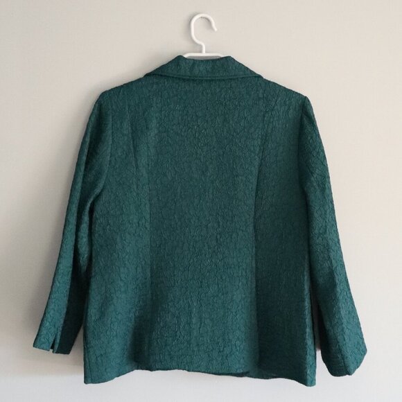Vntg‎ Traditions Women's Sz 12 Green Crinkle Open Front Collared Lined Blazer - Picture 2 of 11